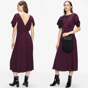 Ted Baker deep eggplant purple Tulipi panelled low back short sleeve midi dress